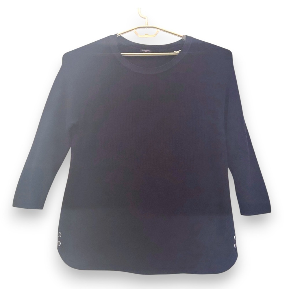 Talbots Plus Womens Navy Blue 3/4 Sleeve Ribbed Knit‎ Button Side Sweater 1X